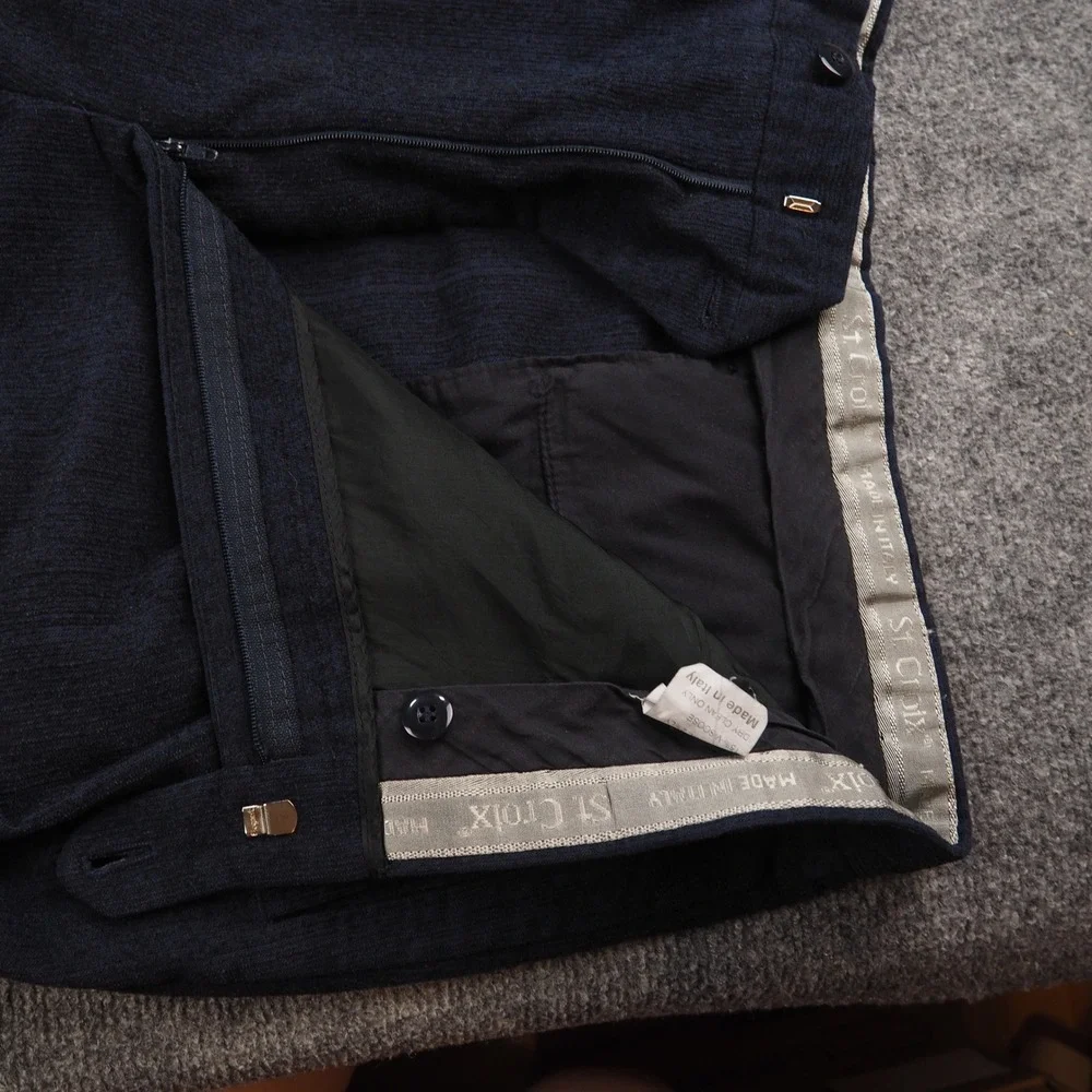 St. Croix Pants Mens 38 Pleated Navy Blue Textured Made in Italy Luxury Cuffed